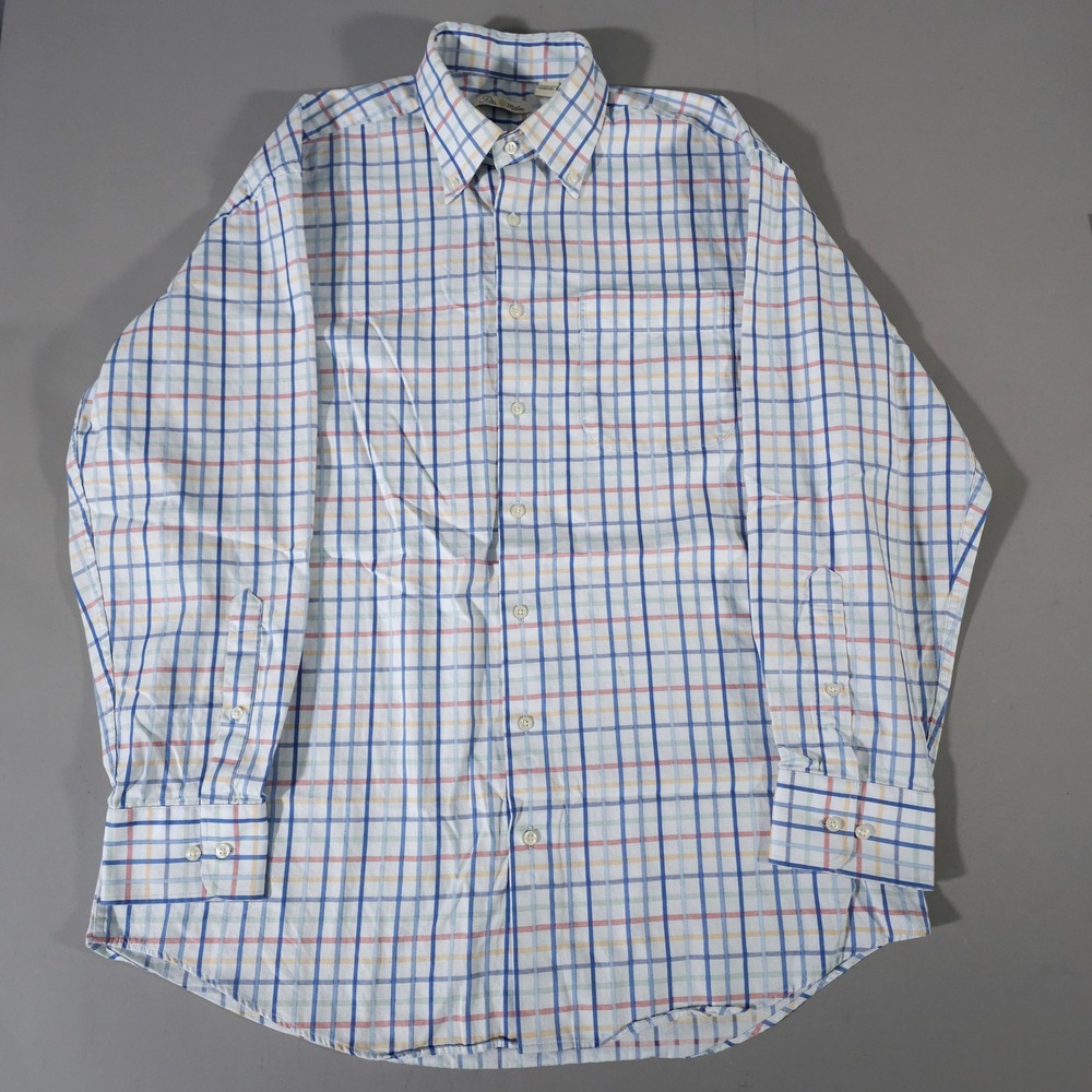 Peter Millar Button Down Shirt Mens Large White‎ Multi Color Linen Tattersall L